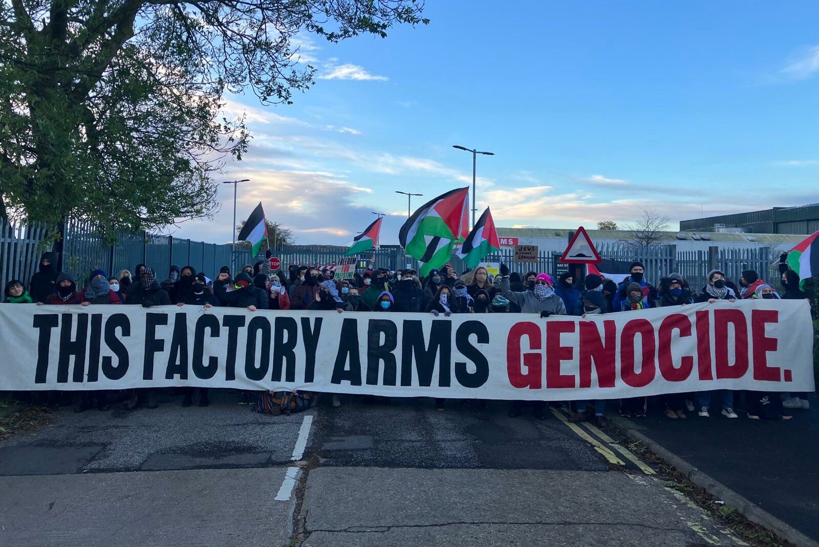 A blockade at an arms factory in Kent